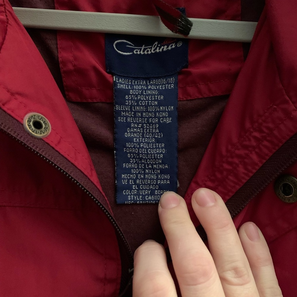 Catalina Cotton Womens XL Jacket Coat Red Hooded Outerwear Clothing Golfing - Picture 3 of 4